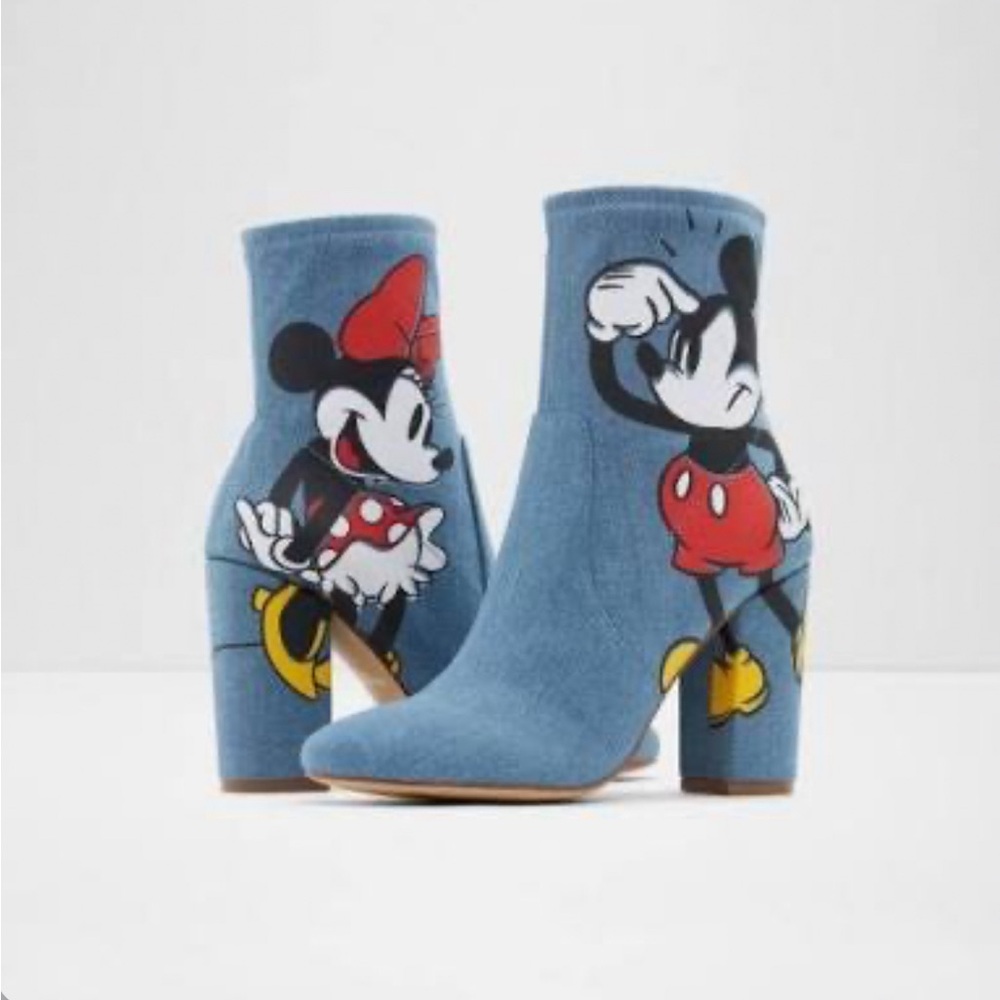 Aldo Women's Blue Heeled Boots with Mickey and Minnie